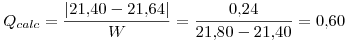 <tex>Q_{calc}=\frac{|21.40-21.64|}{W}=\frac{0.24}{21.80-21.40}=0.60</tex>