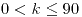 <tex>0<k\leq90</tex>