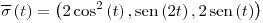 <tex>\overline{\sigma}\left(t\right)=\left(2\cos^{2}\left(t\right),\sen\left(2t\right),2\sen\left(t\right)\right)</tex>