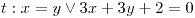 <tex>t: x=y \vee 3x+3y+2=0</tex>