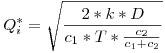 <tex> Q_i^*= \sqrt{ \frac{2*k*D}{c_1*T*\frac{c_2}{c_1+c_2}}}</tex>