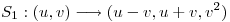 <tex> S_1 : (u,v) \longrightarrow (u-v,u+v,v^2) </tex>