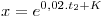 <tex> x = e^{0,02.t_{2} + K} </tex>