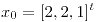 <tex>x_{0}=[2,2,1]^t</tex>