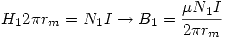 <tex>H_12\pi r_m=N_1I \rightarrow B_1=\frac{\mu N_1 I}{2\pi r_m}</tex>