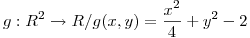 <tex>g:R^2\rightarrow{R} / g(x,y)=\frac{x^2}{4}+y^2-2</tex>