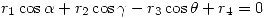 <tex> r_1 \cos{\alpha}+r_2 \cos{\gamma}-r_3\cos{\theta}+r_4=0 </tex>