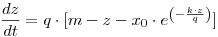 <tex>\frac{dz}{dt} = q \cdot[m-z-x_0 \cdot e^{\left(-\frac{k \cdot z}{q}\right)}]</tex>