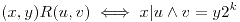 <tex>(x,y) R (u,v) \iff x|u \wedge v=y 2^k</tex>
