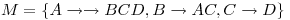 <tex>M = \lbrace A  \rightarrow \rightarrow BCD, B \rightarrow AC, C \rightarrow D \rbrace </tex>