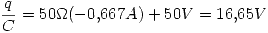 <tex>\frac{q}{C}=50\Omega (-0.667A)+50V=16.65V</tex>