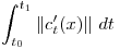 <tex> \int _{t_0}^{t_1}  \left\| c^{\prime}_{t} (x)  \right\|  \,dt </tex>