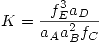 <tex>K=\frac{f_E^3a_D}{a_Aa_B^2f_C}</tex>