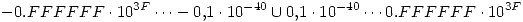 <tex>-0.FFFFFF \cdot 10^{3F} \cdots -0.1 \cdot 10^{-40} \cup 0.1 \cdot 10^{-40} \cdots 0.FFFFFF \cdot 10^{3F}</tex>