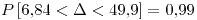 <tex>P\left[6.84<\Delta<49.9\right]=0.99</tex>