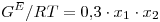 <tex>G ^E/RT=0.3 \cdot x _1 \cdot   x _2</tex>