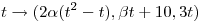 <tex>t \rightarrow ( 2 \alpha (t^2-t) , \beta t + 10 , 3 t )</tex>