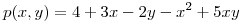 <tex>p(x,y)=4+3x-2y-x^2+5xy</tex>