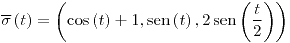 <tex>\overline{\sigma}\left(t\right)=\left(\cos\left(t\right)+1,\sen\left(t\right),2\sen\left(\frac{t}{2}\right)\right)</tex>